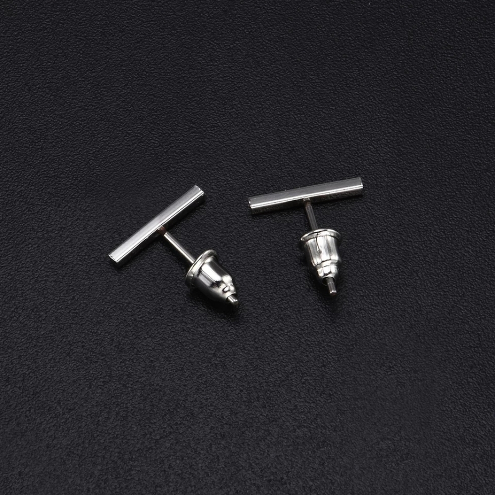 Simple Minimalist Bar Earrings 1/2" - Picture 5 of 6